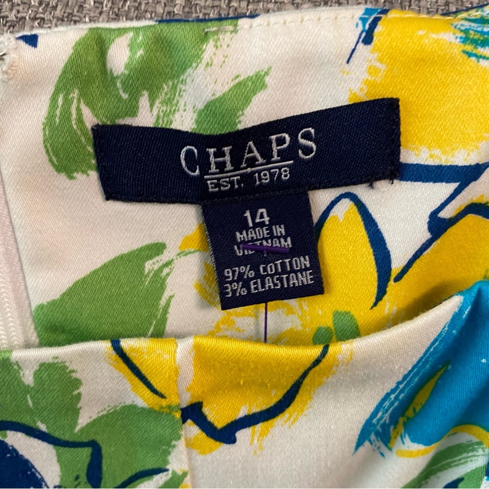 NWT Chaps Sleeveless Square Neck Fit and Flare White Blue Floral Dress Sz 14 - Picture 9 of 9